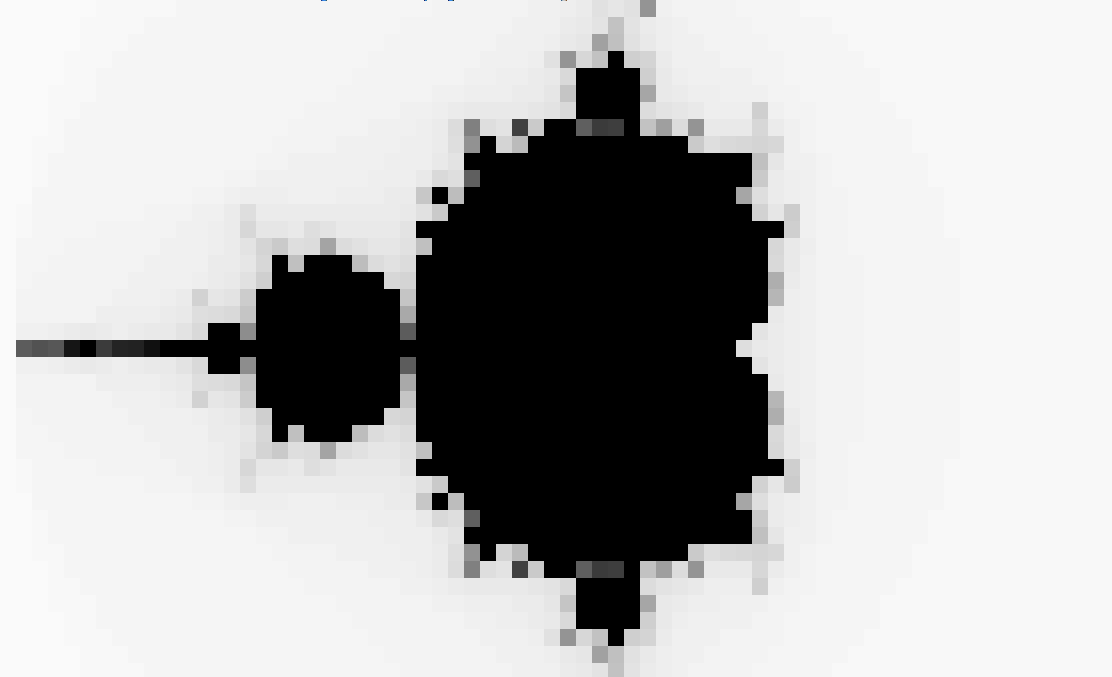 grayscale mandelbrot plot showing fractal