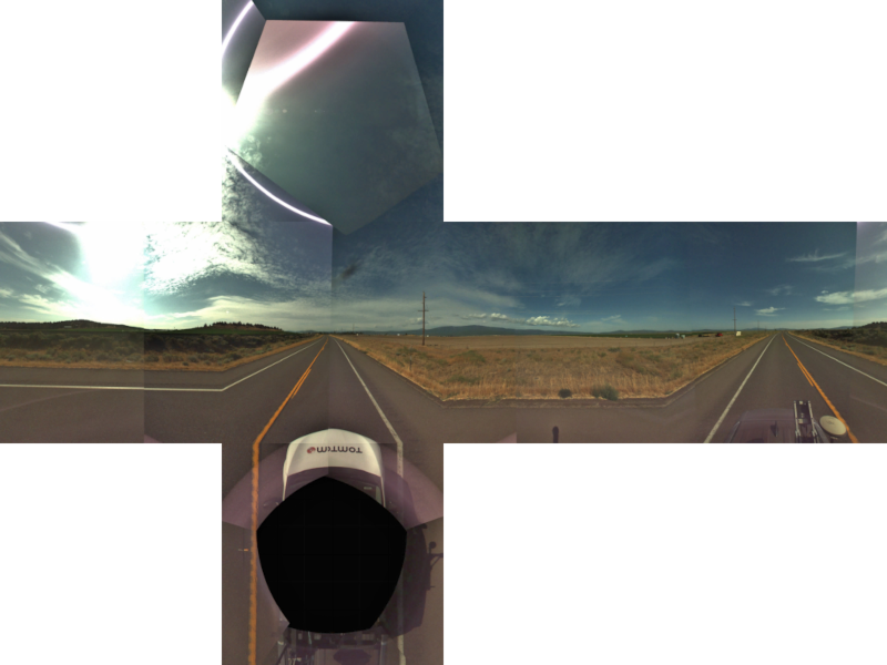 Cubemap projected 360° image of highway taken from car mounted camera